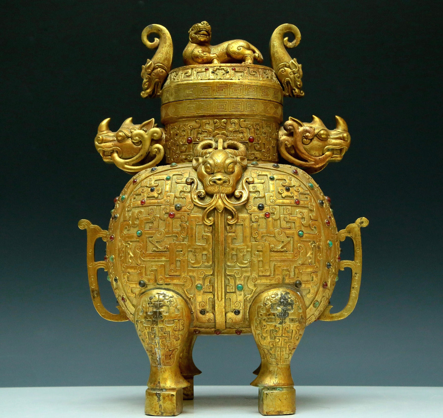 A Magnificent Gilt-Bronze Gem-Inlaid 'Beast' Vase And Cover