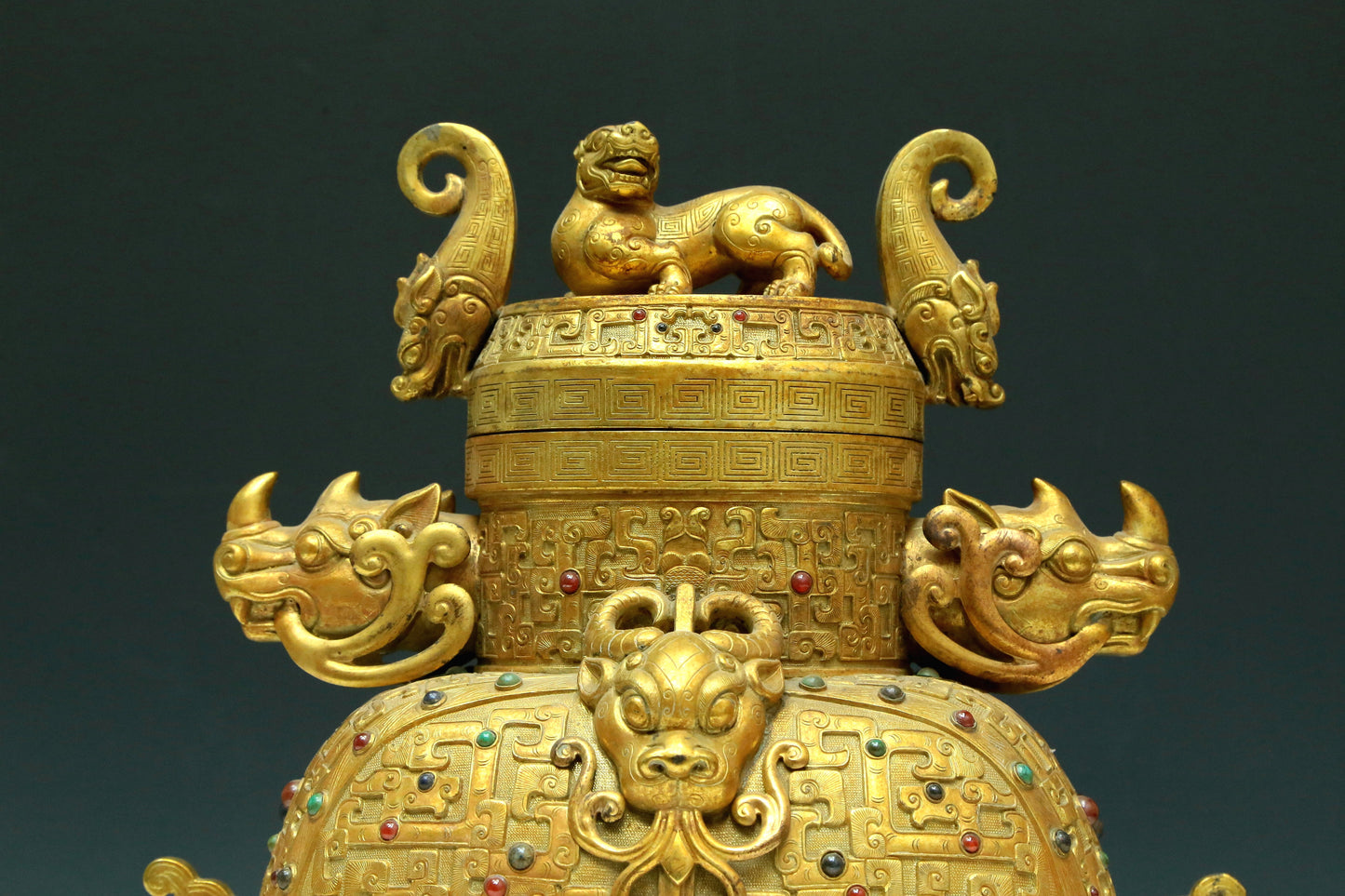 A Magnificent Gilt-Bronze Gem-Inlaid 'Beast' Vase And Cover