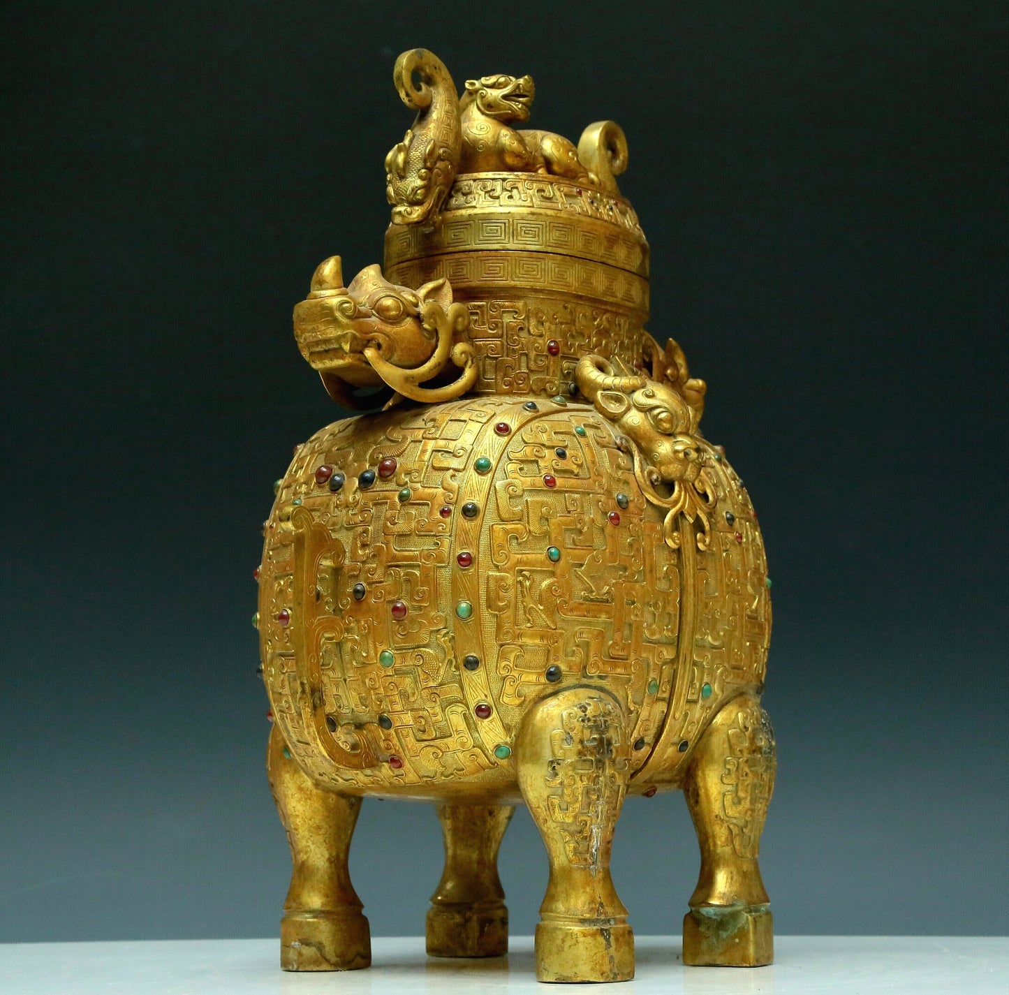 A Magnificent Gilt-Bronze Gem-Inlaid 'Beast' Vase And Cover