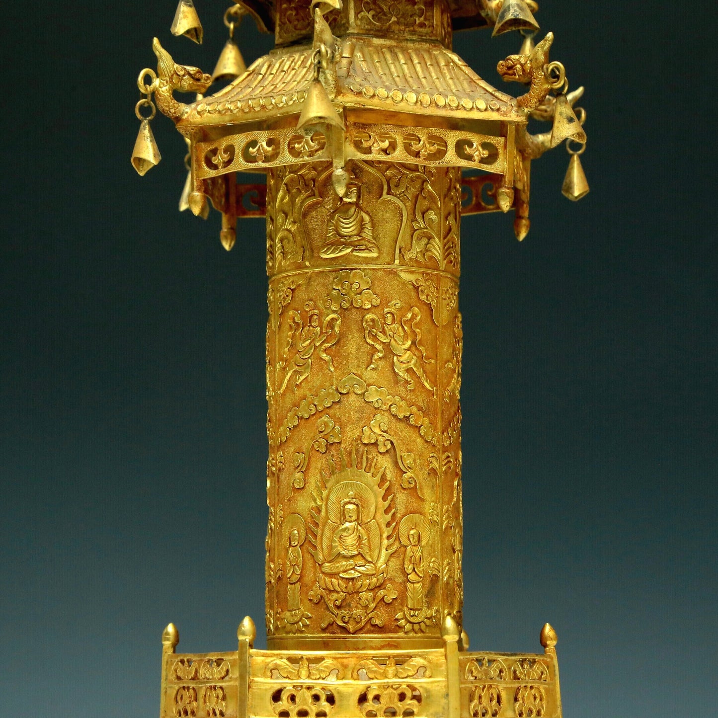 A Magnificent Gilt-Bronze 'Buddha Shakyamuni' Stupa