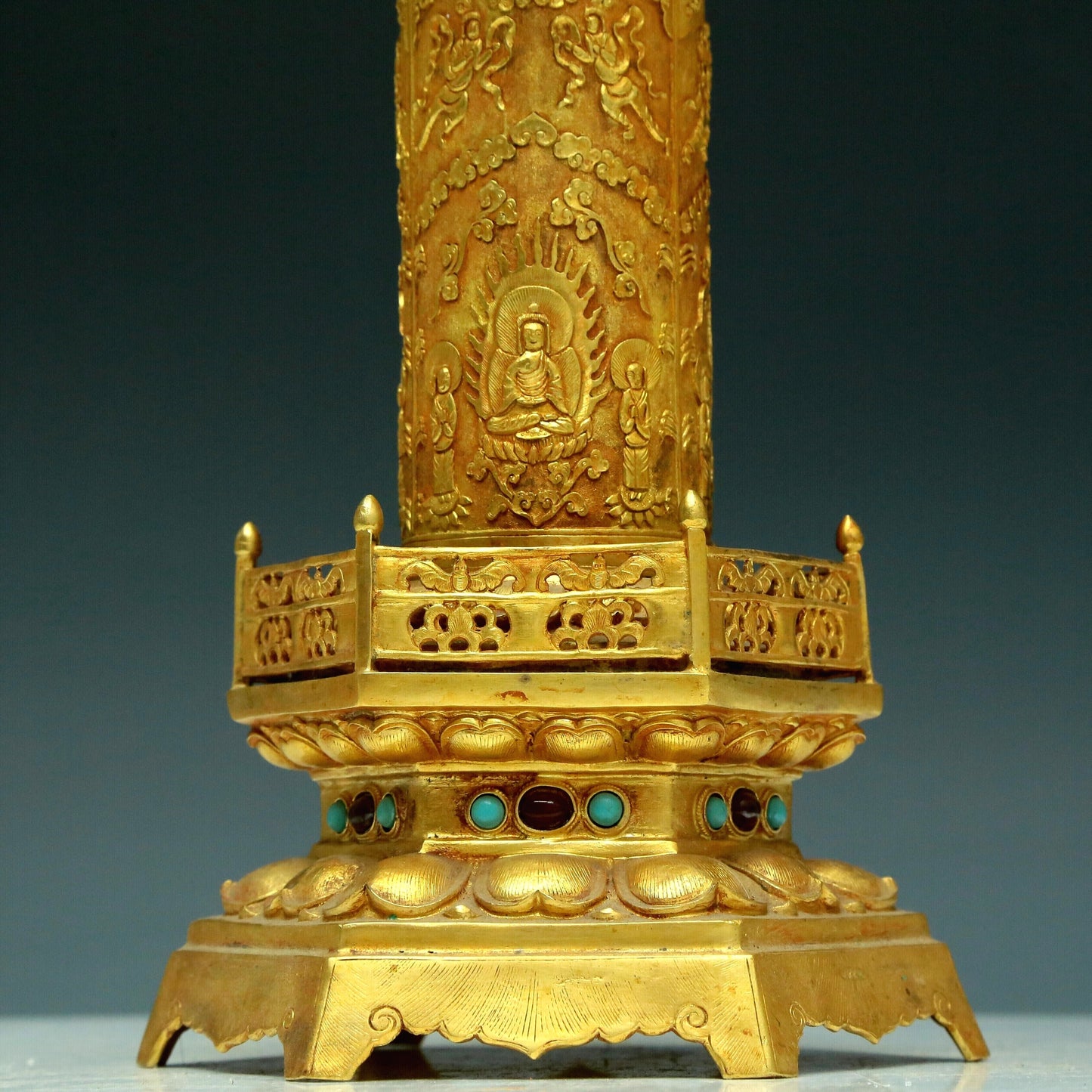 A Magnificent Gilt-Bronze 'Buddha Shakyamuni' Stupa