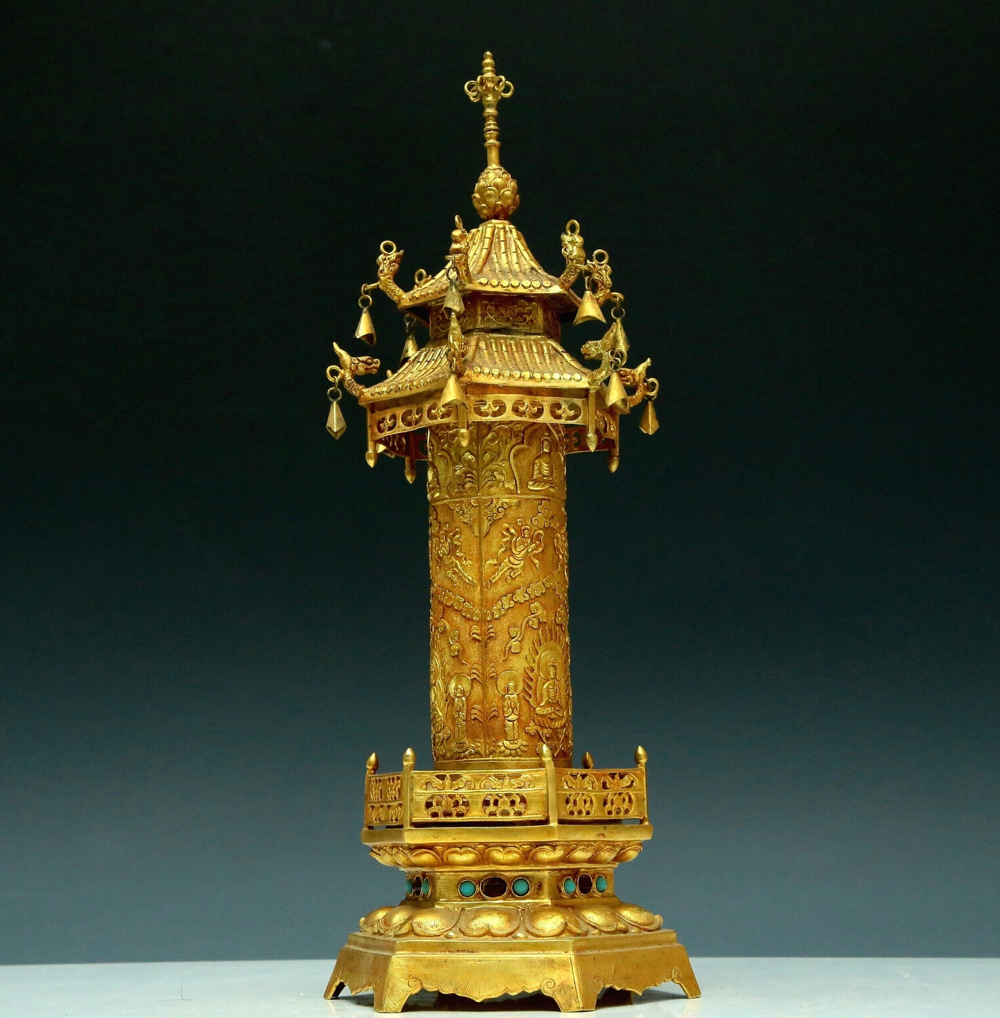 A Magnificent Gilt-Bronze 'Buddha Shakyamuni' Stupa