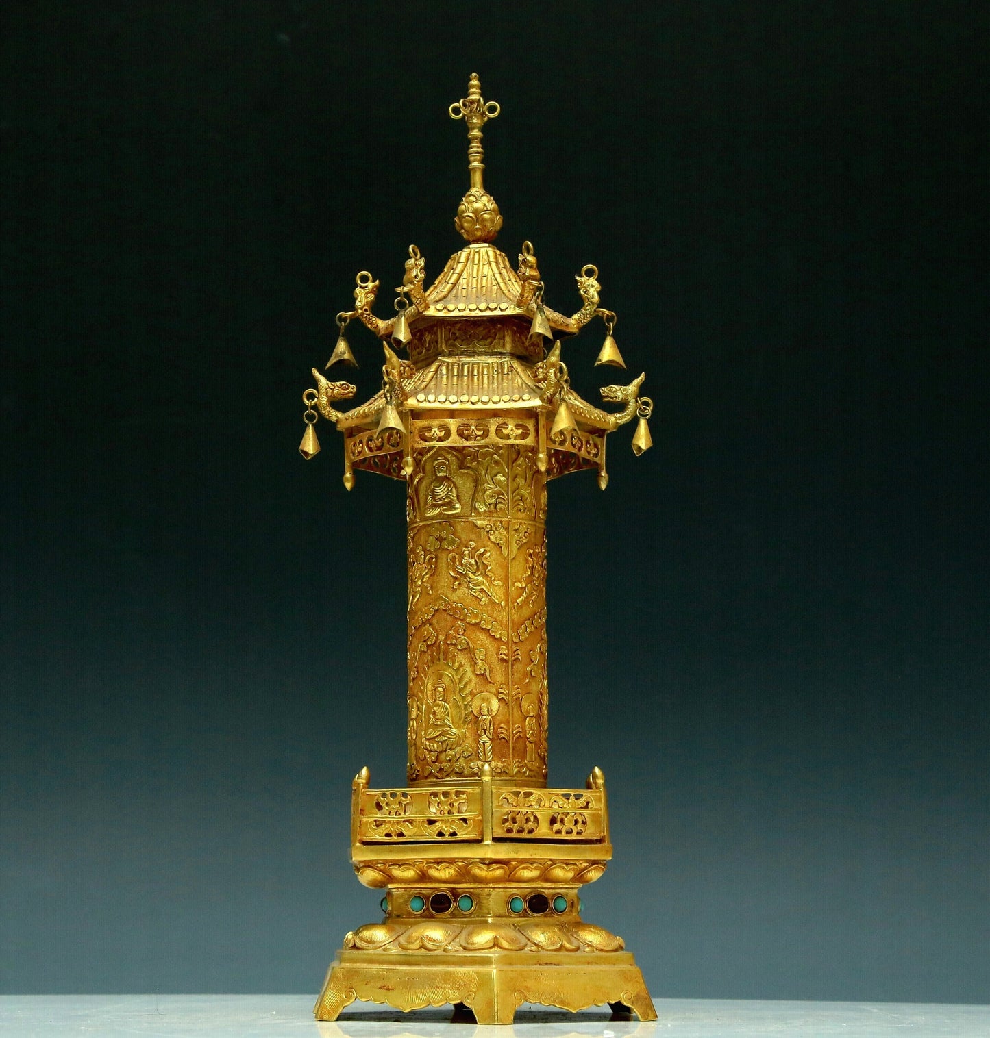 A Magnificent Gilt-Bronze 'Buddha Shakyamuni' Stupa