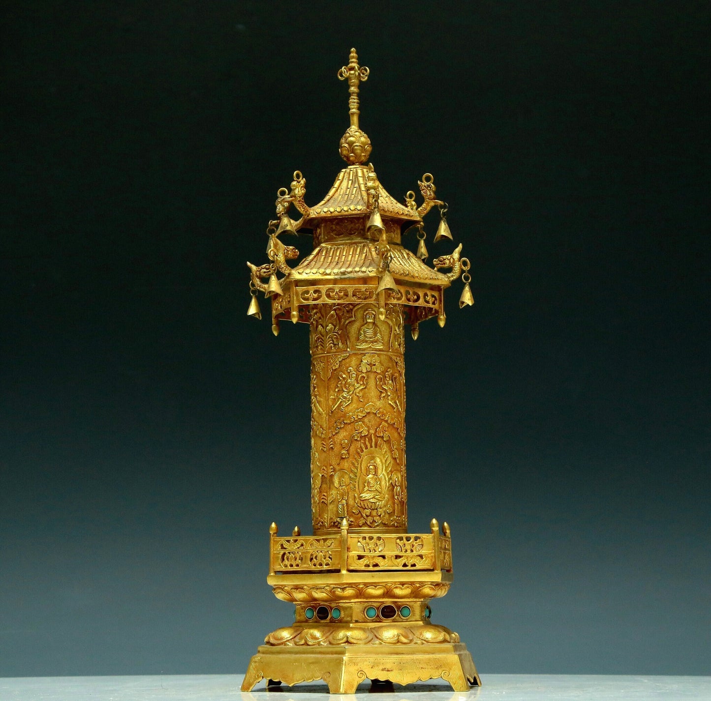 A Magnificent Gilt-Bronze 'Buddha Shakyamuni' Stupa