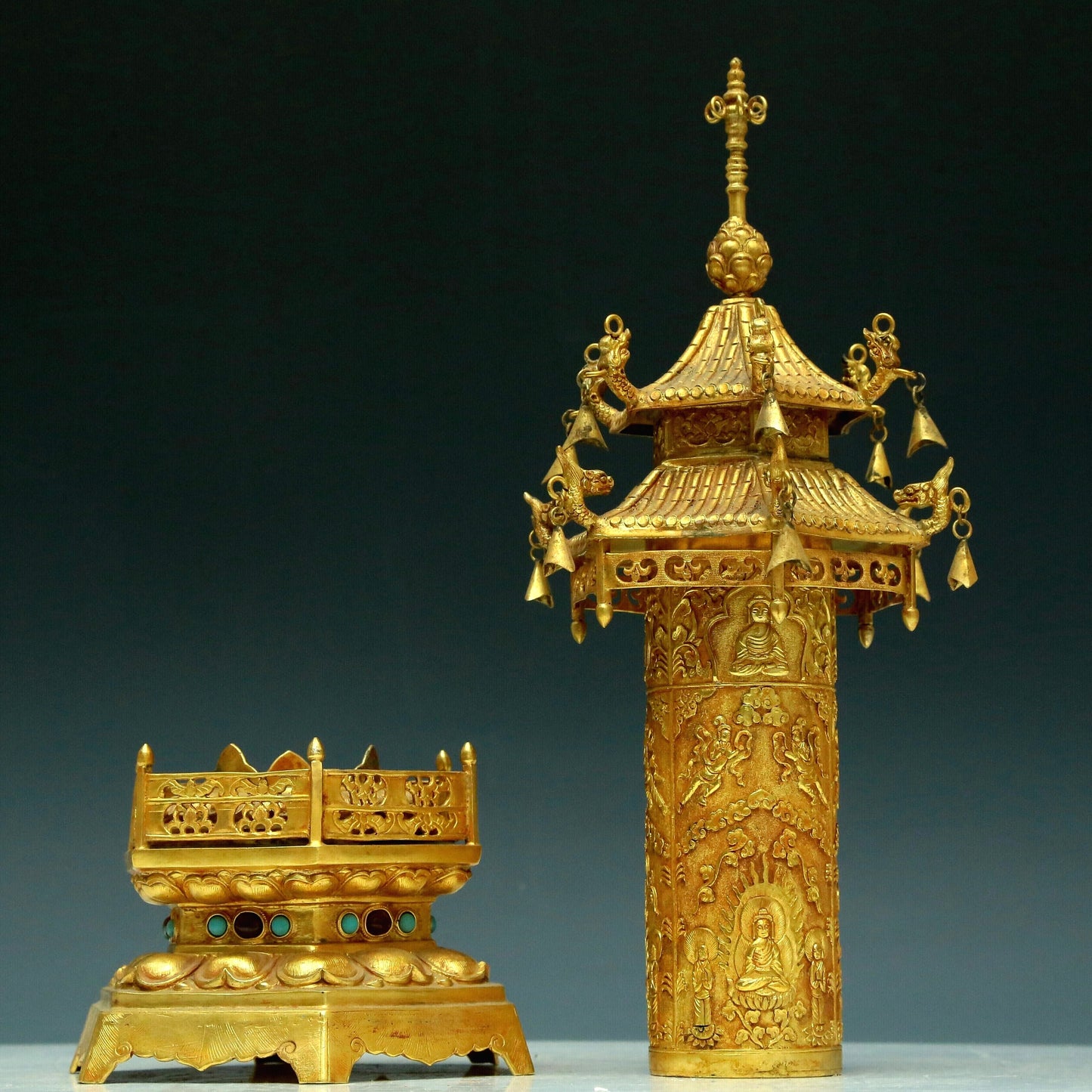 A Magnificent Gilt-Bronze 'Buddha Shakyamuni' Stupa