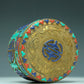 A Magnificent Cylindrical Gilt-Bronze Gem-Inlaid Box