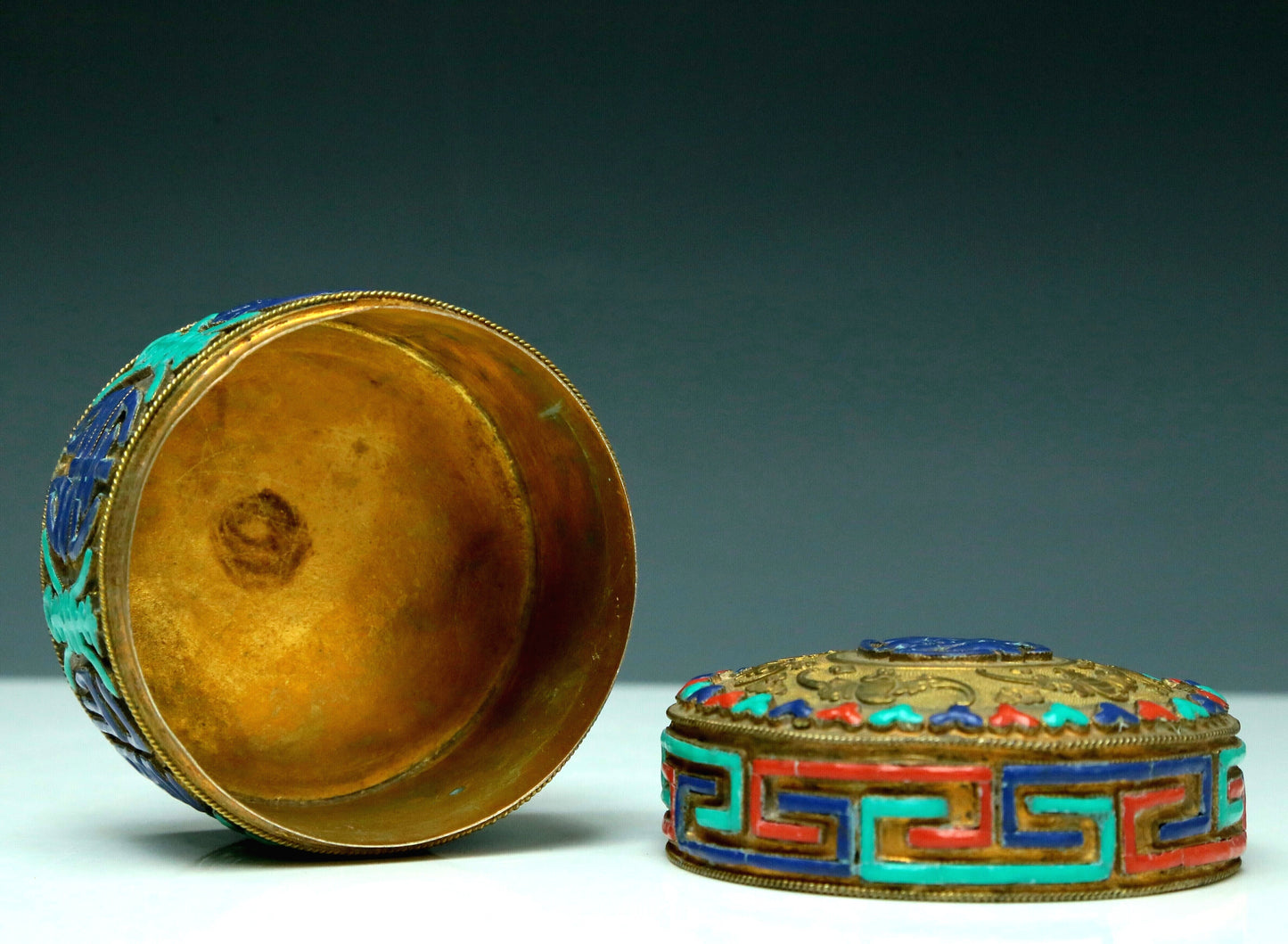 A Magnificent Cylindrical Gilt-Bronze Gem-Inlaid Box