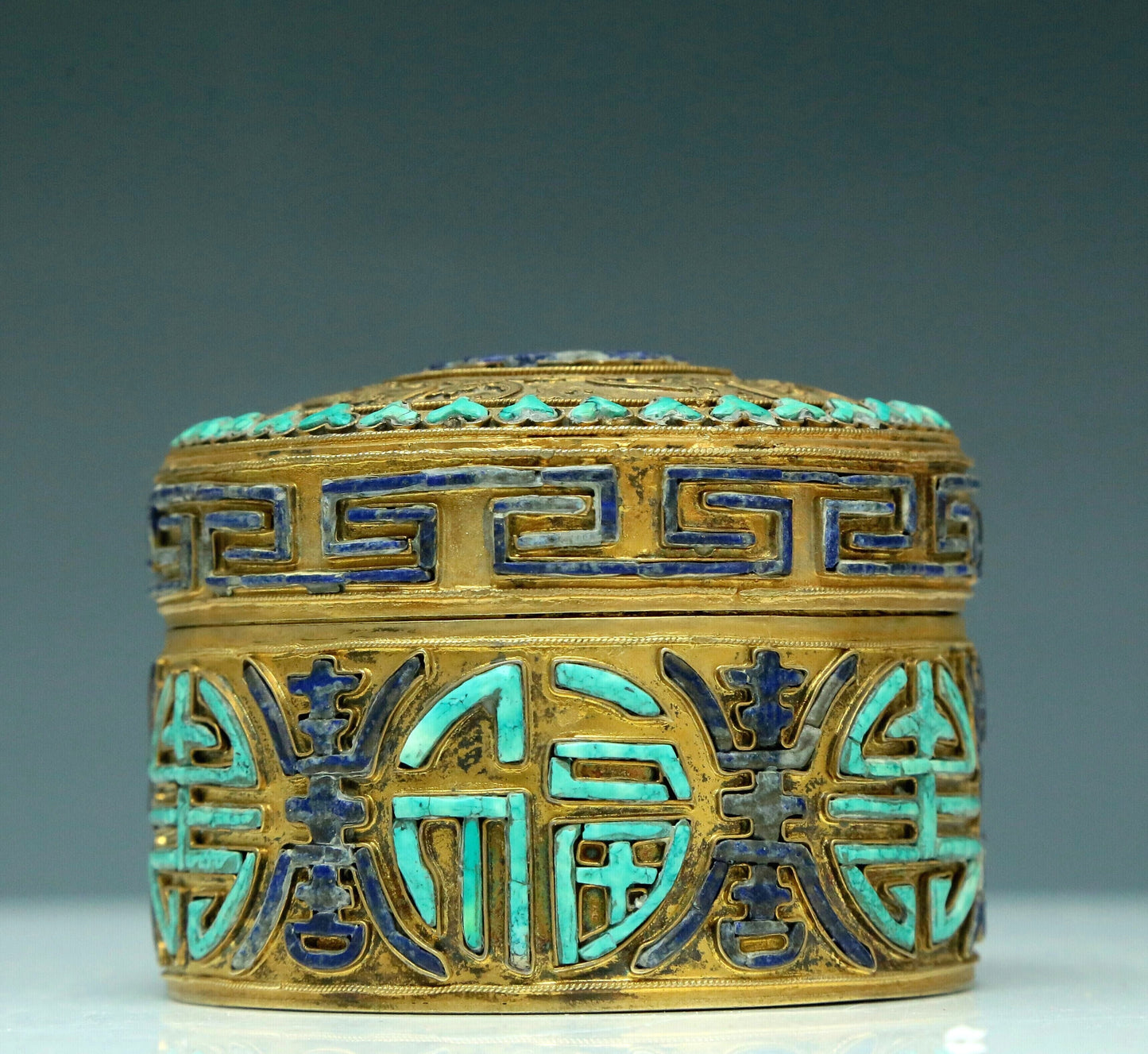 An Excellent Cylindrical Gilt-Bronze Gem-Inlaid Box