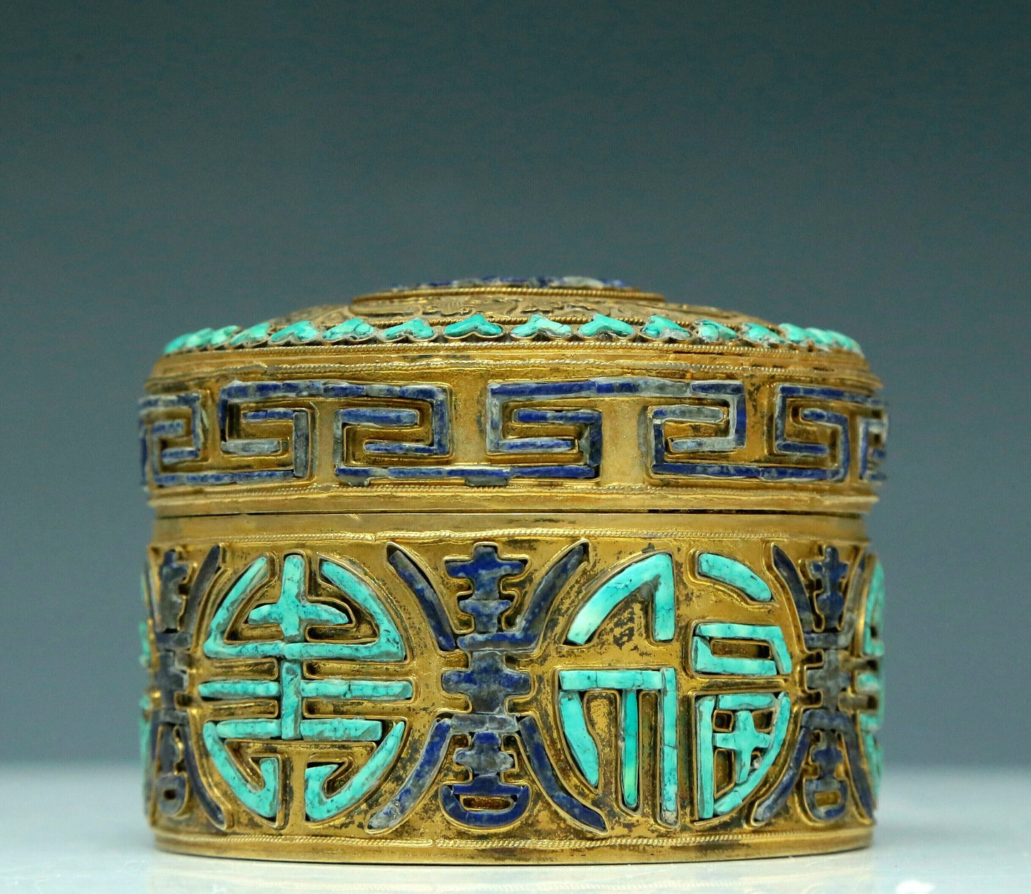 An Excellent Cylindrical Gilt-Bronze Gem-Inlaid Box