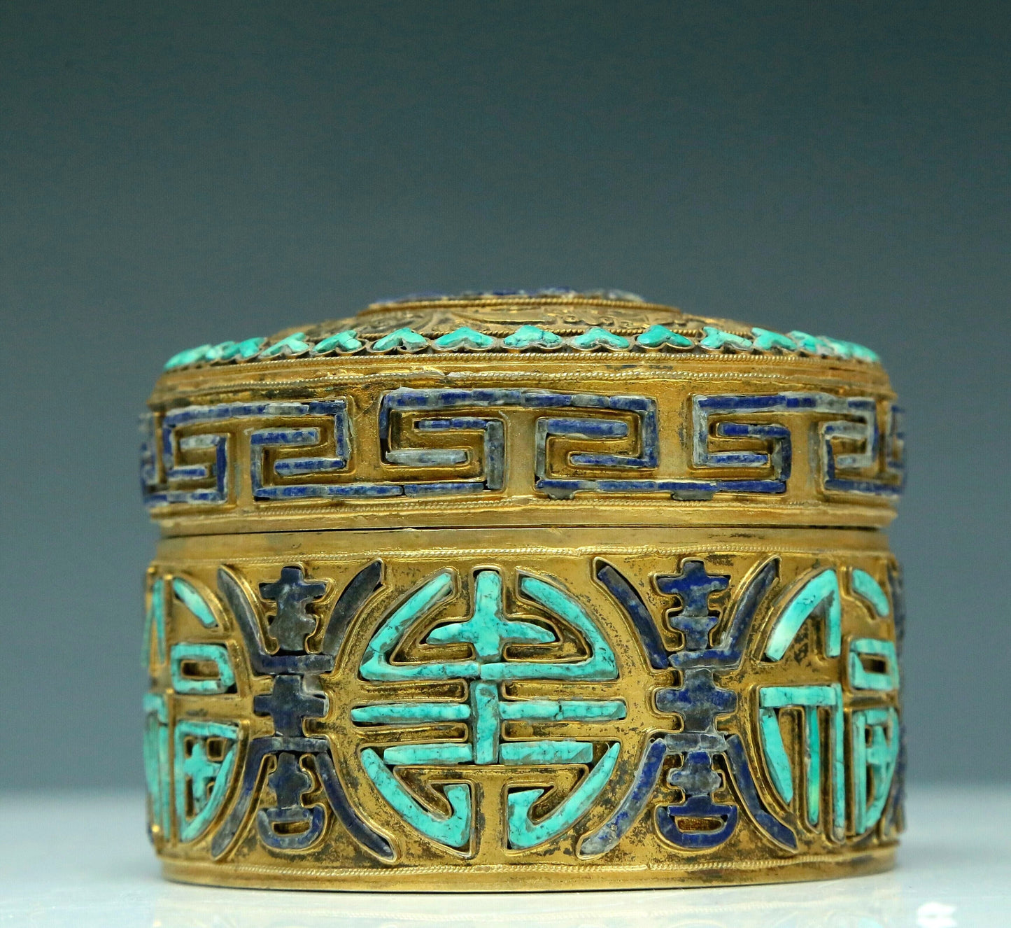 An Excellent Cylindrical Gilt-Bronze Gem-Inlaid Box