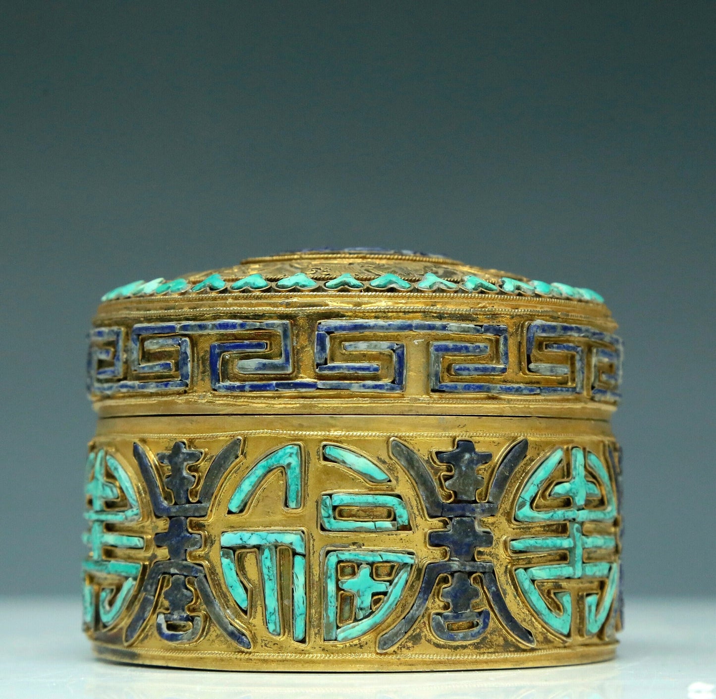 An Excellent Cylindrical Gilt-Bronze Gem-Inlaid Box