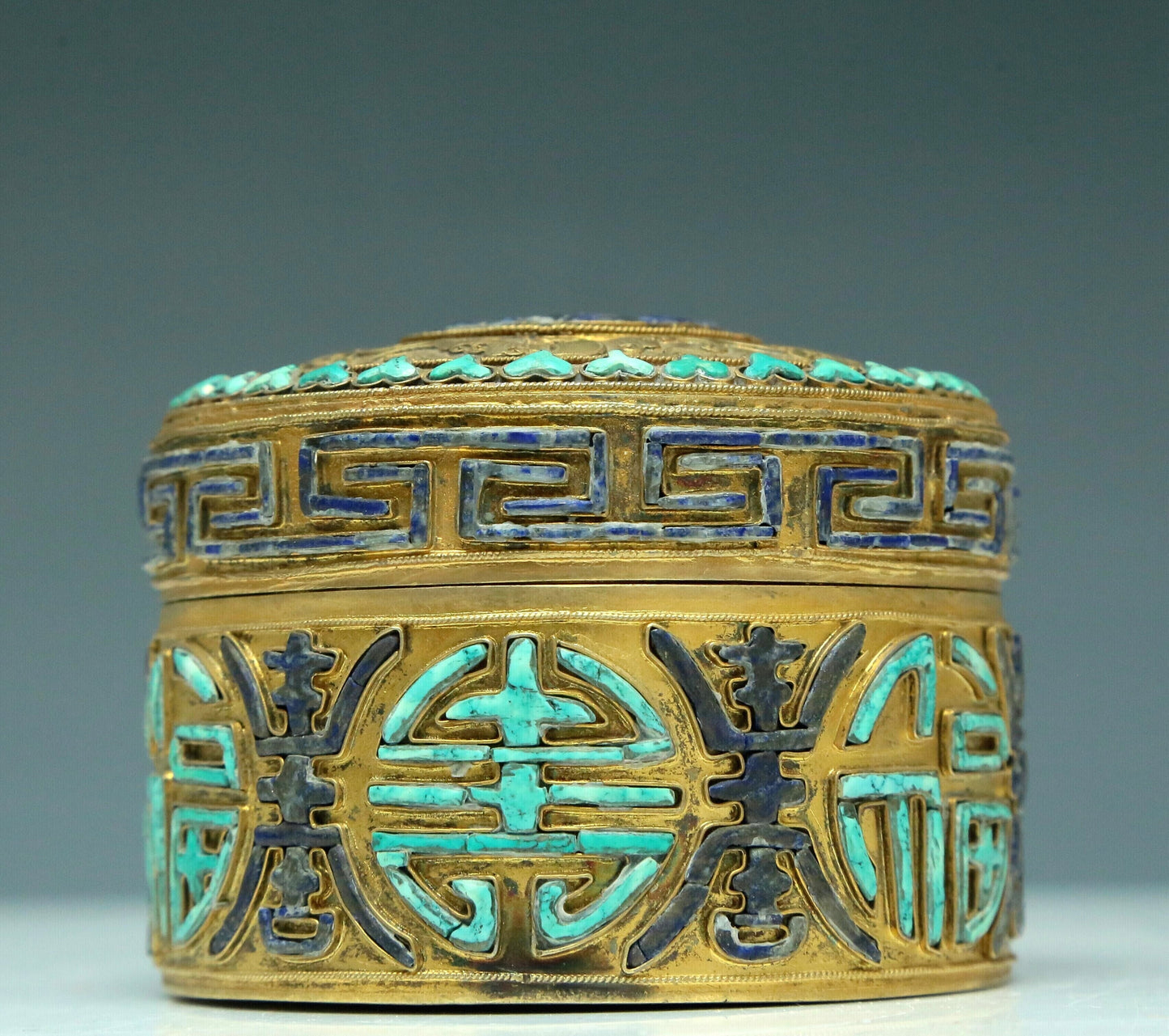 An Excellent Cylindrical Gilt-Bronze Gem-Inlaid Box