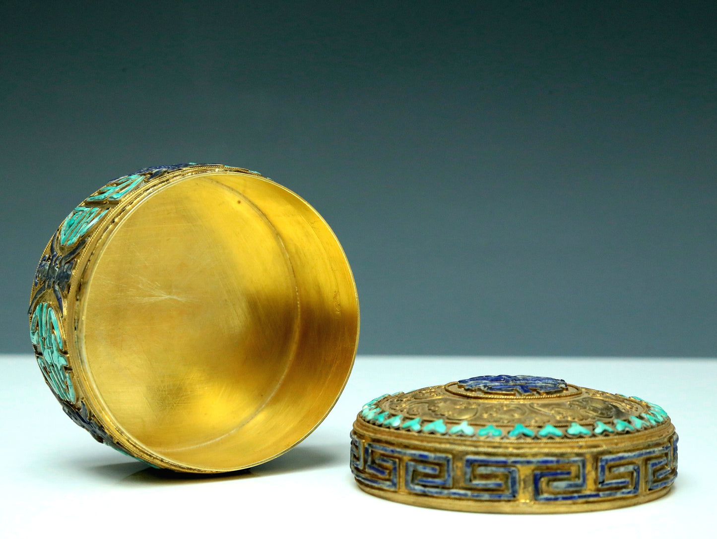 An Excellent Cylindrical Gilt-Bronze Gem-Inlaid Box