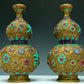 An Excellent Pair Of Gilt-Bronze Gem-Inlaid 'Flower' Gourd-Form Vases