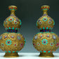 An Excellent Pair Of Gilt-Bronze Gem-Inlaid 'Flower' Gourd-Form Vases