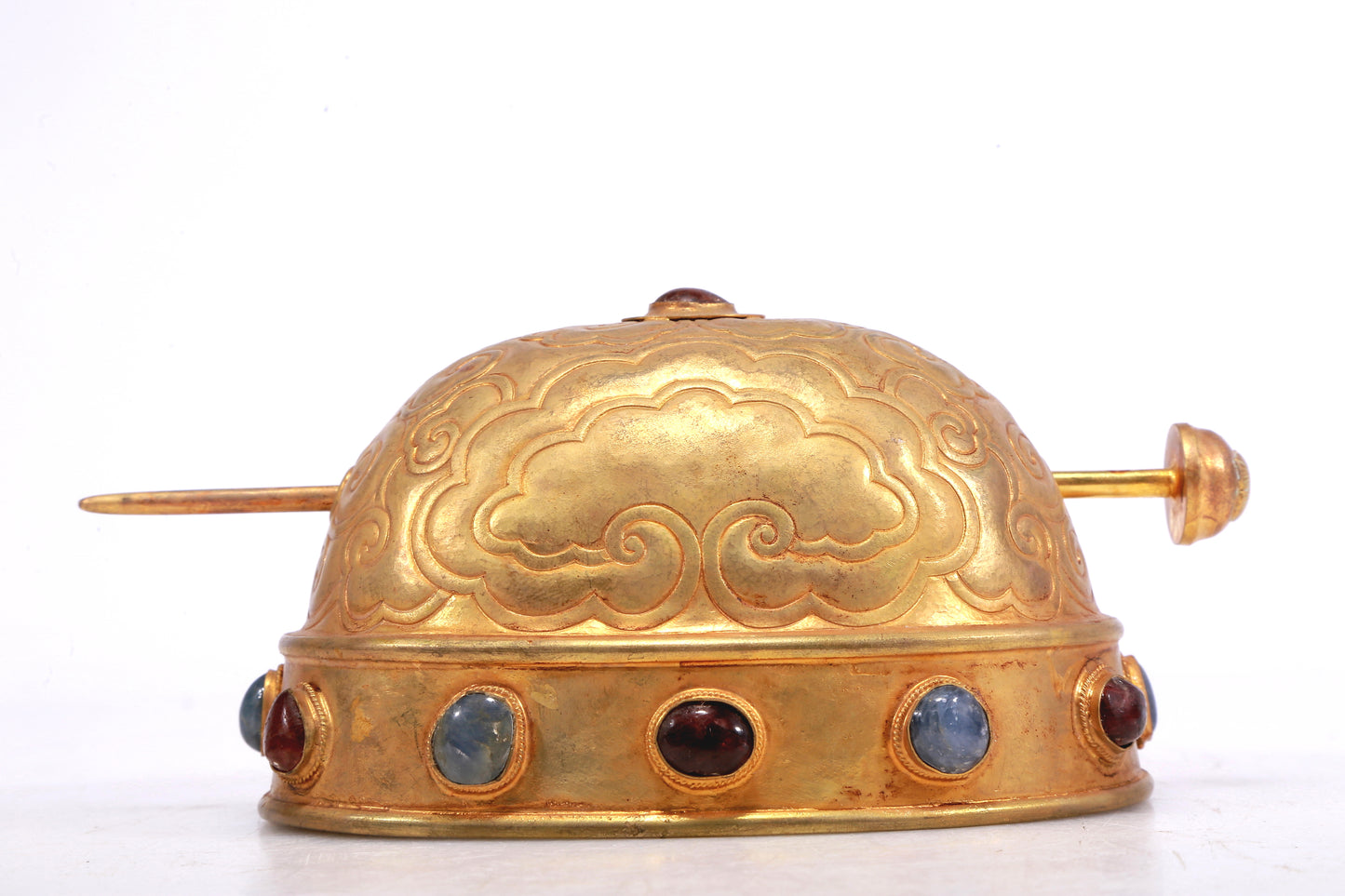 A Marvelous Gilt-Bronze Gem-Inlaid 'Auspicious Cloud' Diadem