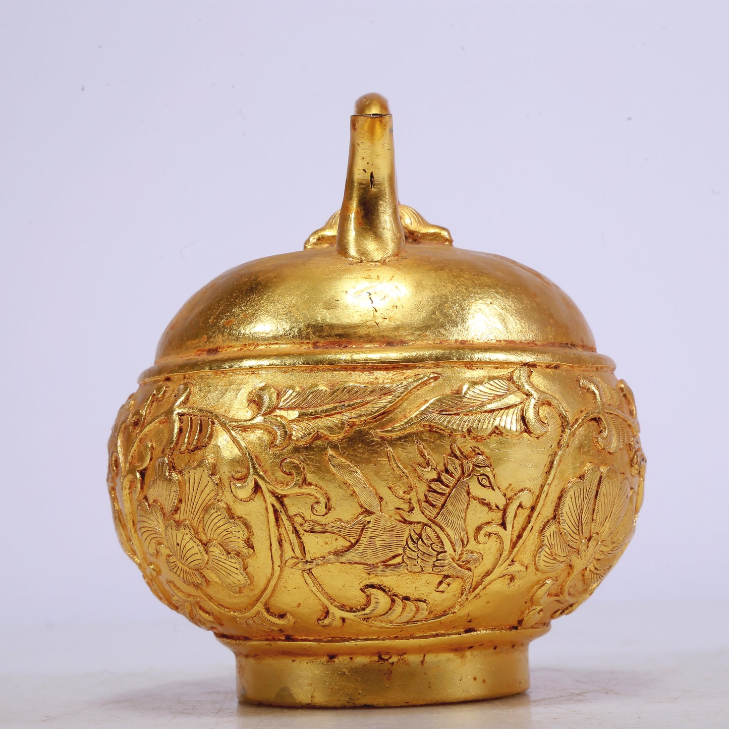 A Marvelous Gilt-Bronze 'Flower& Auspicious Beast' Ewer