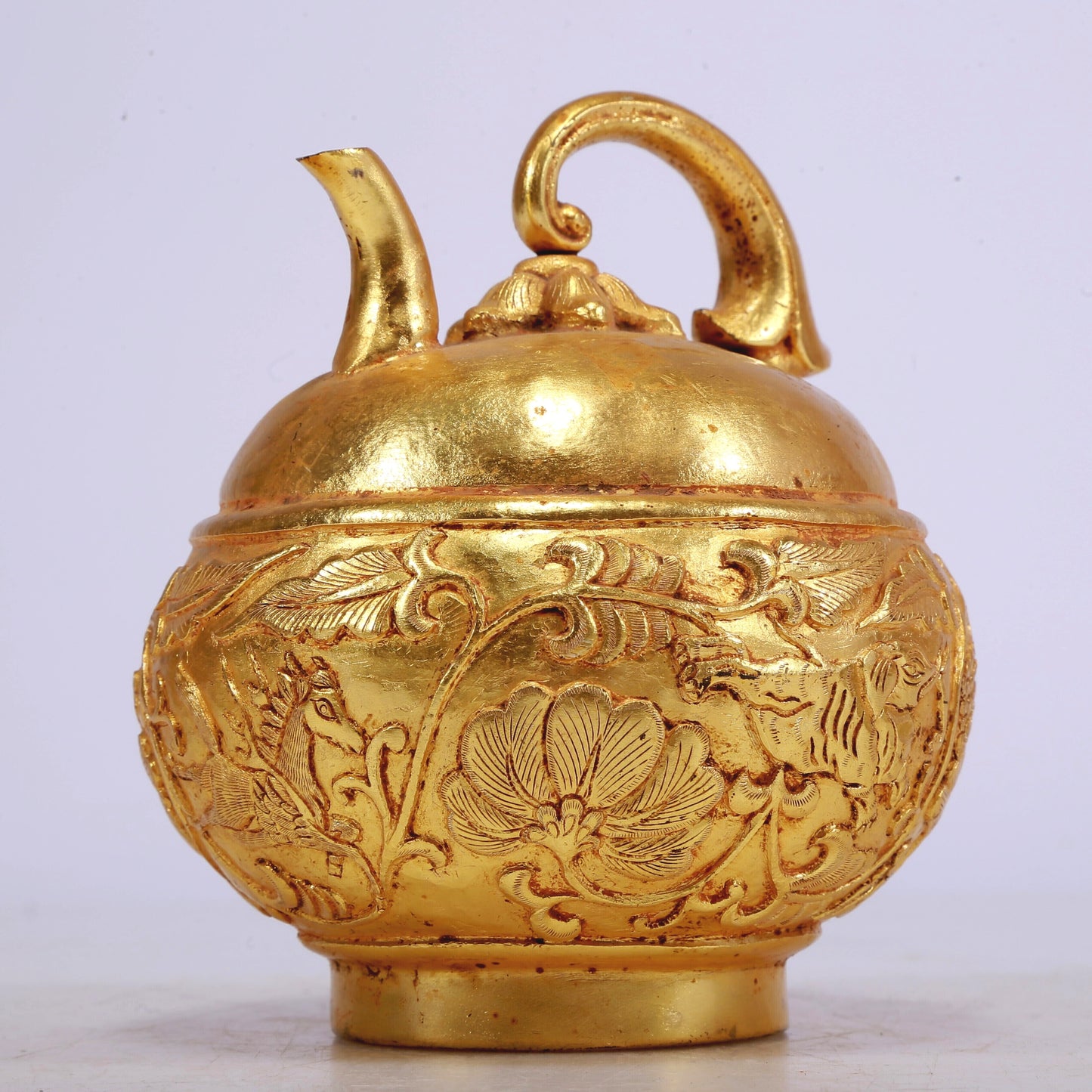 A Marvelous Gilt-Bronze 'Flower& Auspicious Beast' Ewer