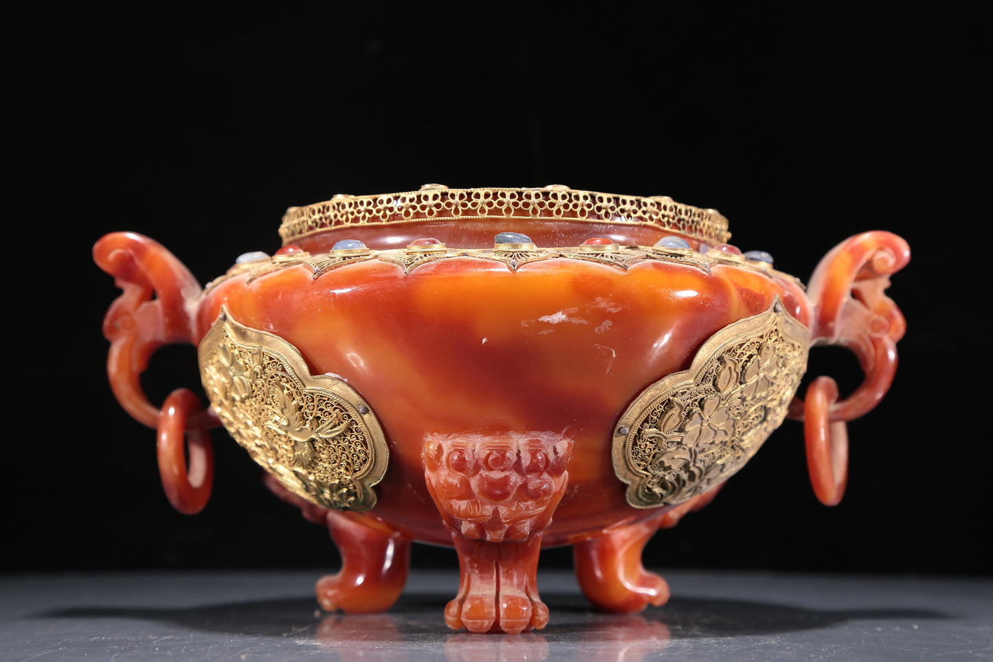 A Magnificent Agate Gold-Mounted 'Bird& Flower' Tripod Censer