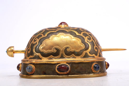 A Marvelous Gilt-Bronze Silver Gem-Inlaid 'Auspicious Cloud' Diadem