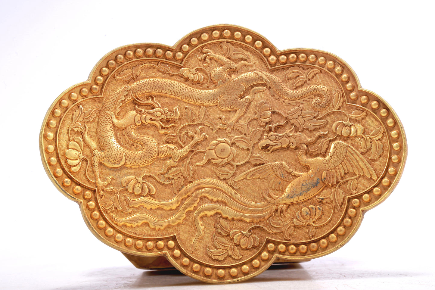 A Marvelous Gilt-Bronze 'Dragon& Phoenix' Pillow