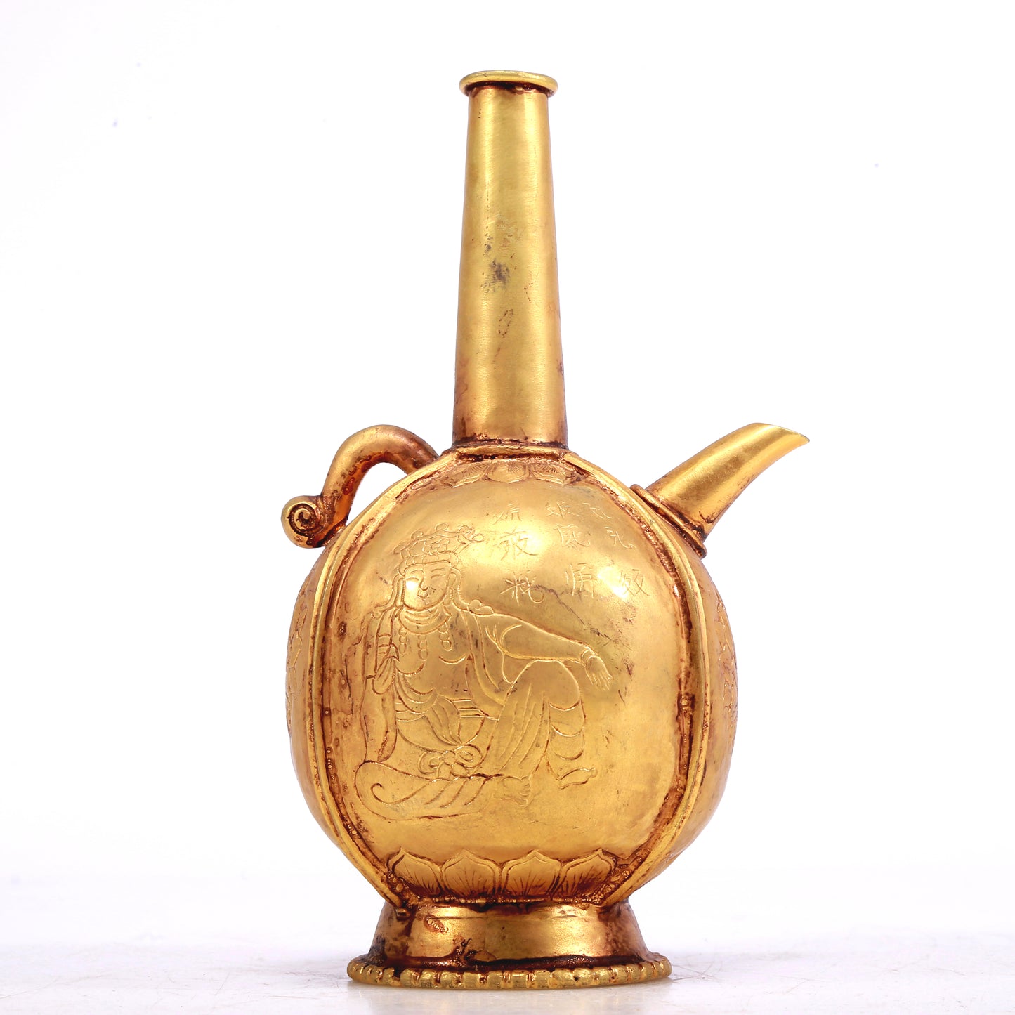 A Marvelous Gilt-Bronze 'Bodhisattva' Ewer With Inscriptions