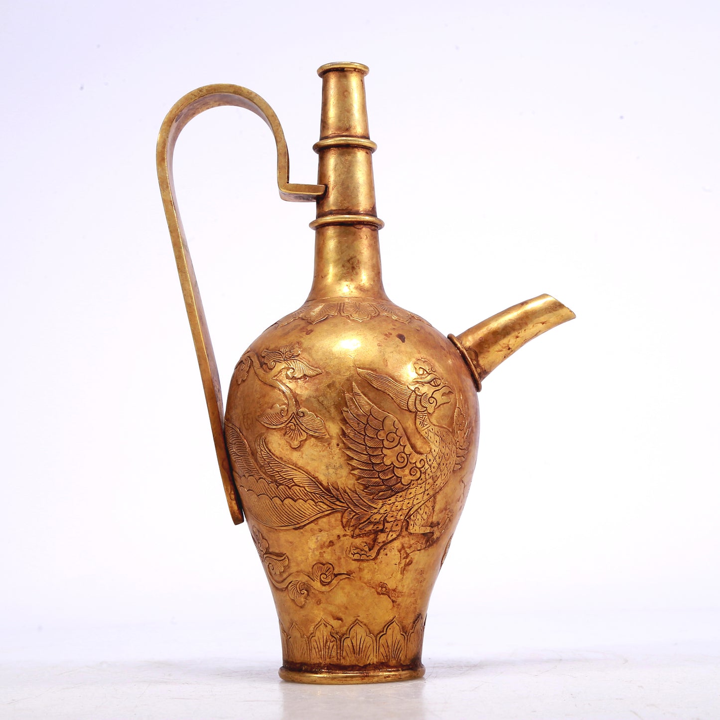 A Marvelous Gilt-Bronze 'Scrolling Lotus& Phoenix' Ewer With Inscriptions