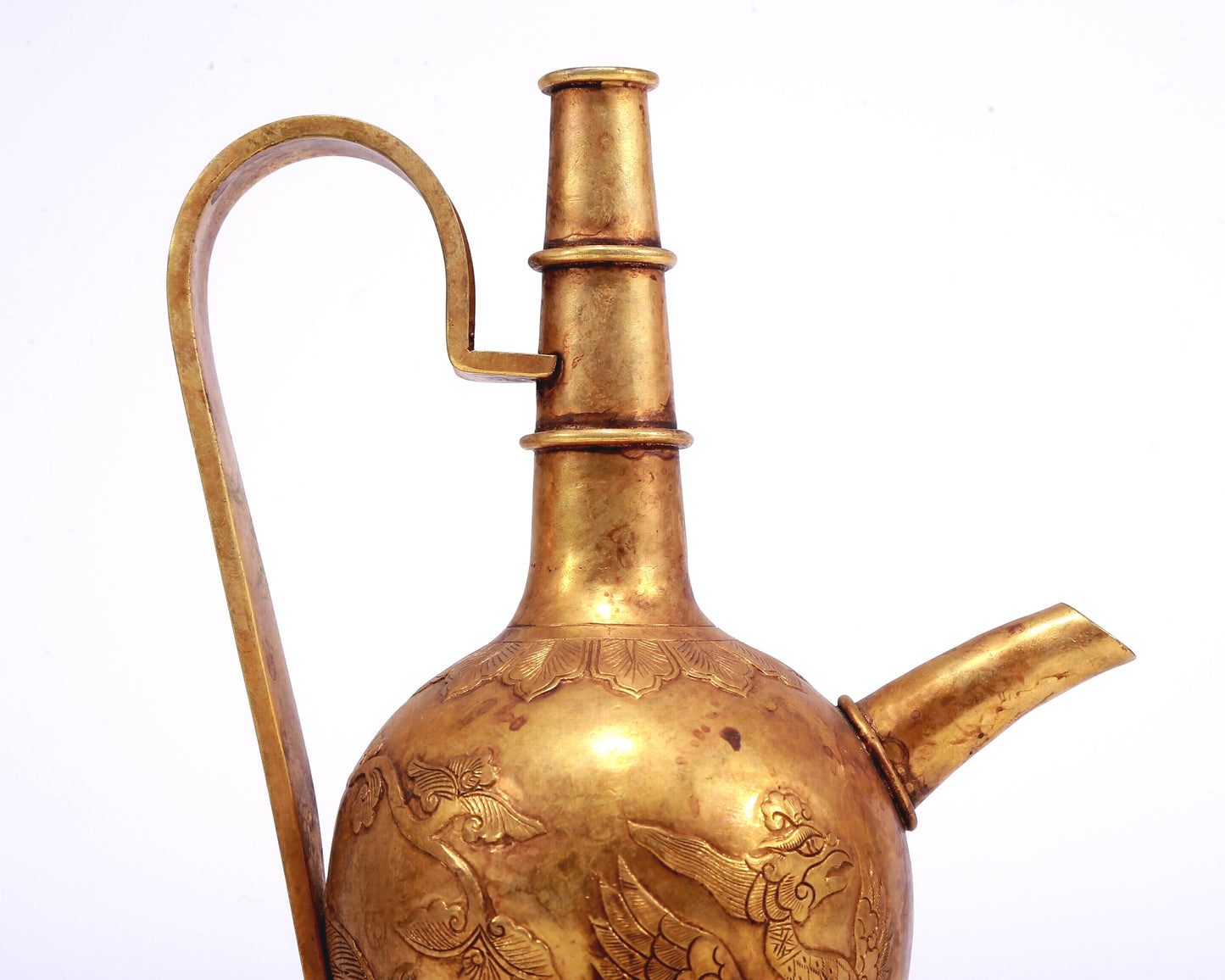 A Marvelous Gilt-Bronze 'Scrolling Lotus& Phoenix' Ewer With Inscriptions