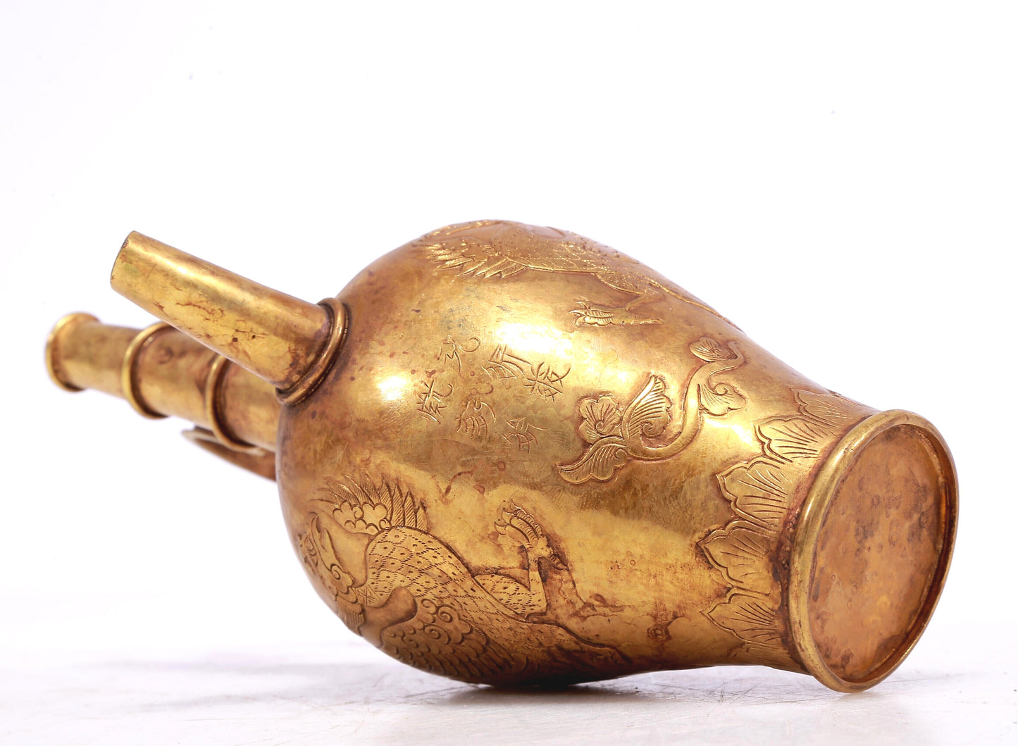 A Marvelous Gilt-Bronze 'Scrolling Lotus& Phoenix' Ewer With Inscriptions