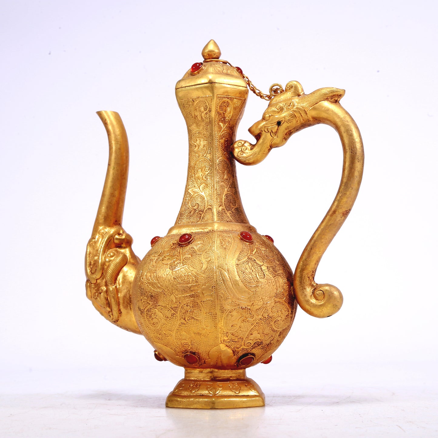 A Marvelous Gilt-Bronze Gem-Inlaid 'Bird& Flower' Ewer