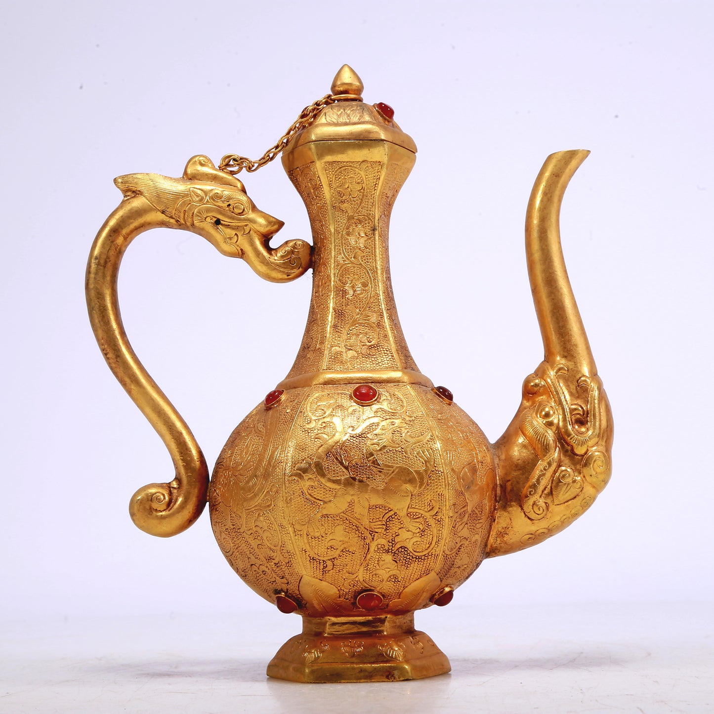 A Marvelous Gilt-Bronze Gem-Inlaid 'Bird& Flower' Ewer