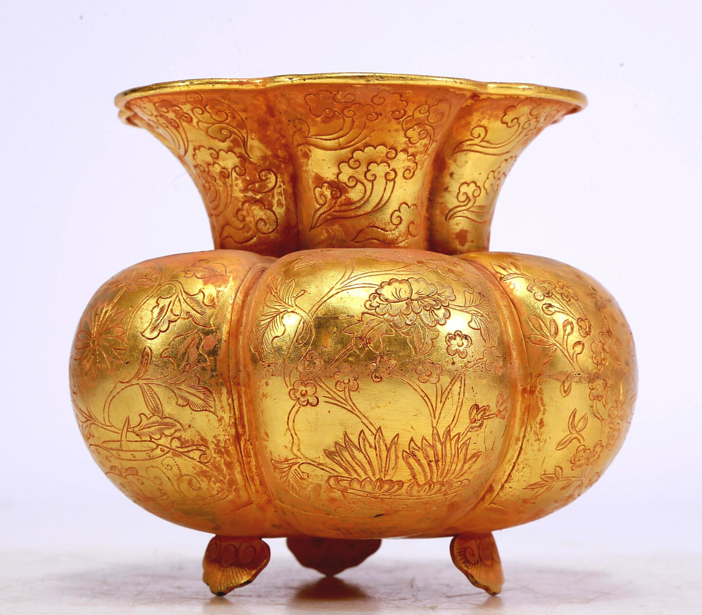 A Marvelous Gilt-Bronze 'Flower' Tripod Vase