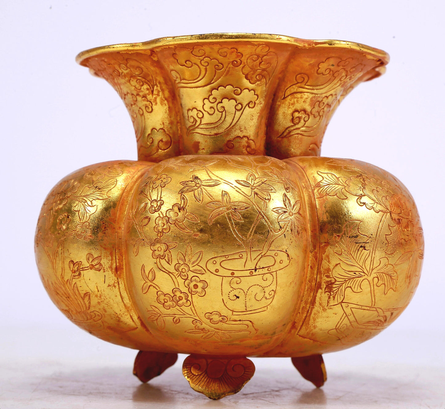 A Marvelous Gilt-Bronze 'Flower' Tripod Vase