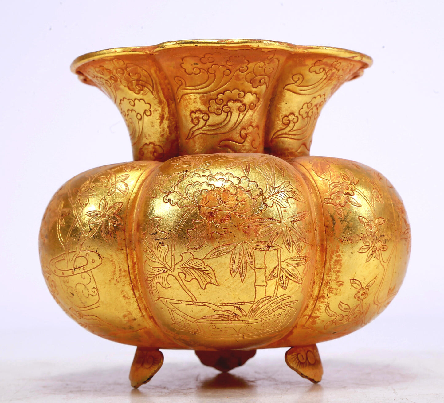 A Marvelous Gilt-Bronze 'Flower' Tripod Vase