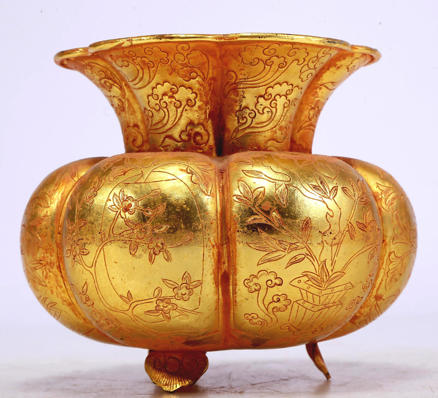 A Marvelous Gilt-Bronze 'Flower' Tripod Vase