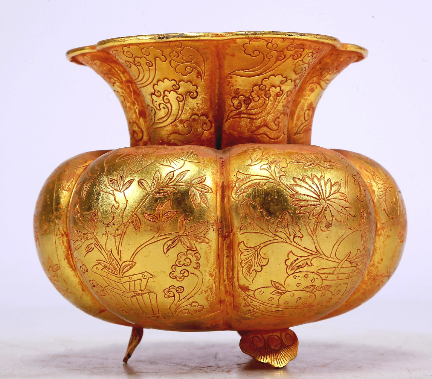 A Marvelous Gilt-Bronze 'Flower' Tripod Vase