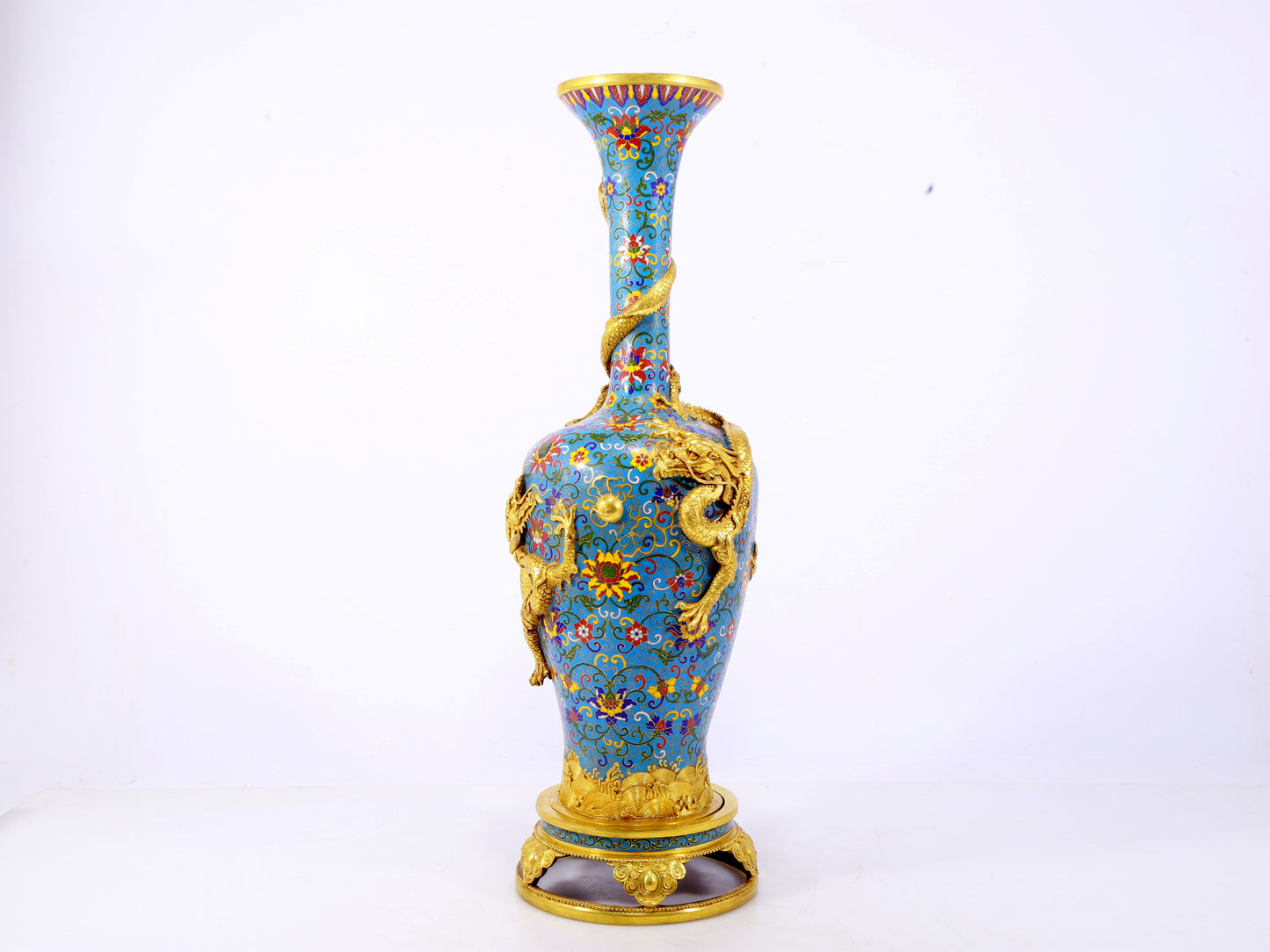 pair of stunning cloisonné vases with 'tangled lotus and dragon' patterns