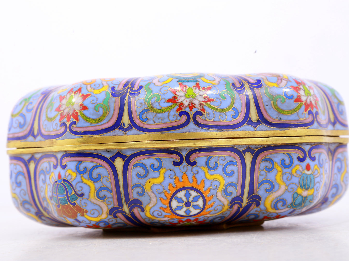 A perfect cloisonné 'Lotus and Eight dharma-vessel' pattern box