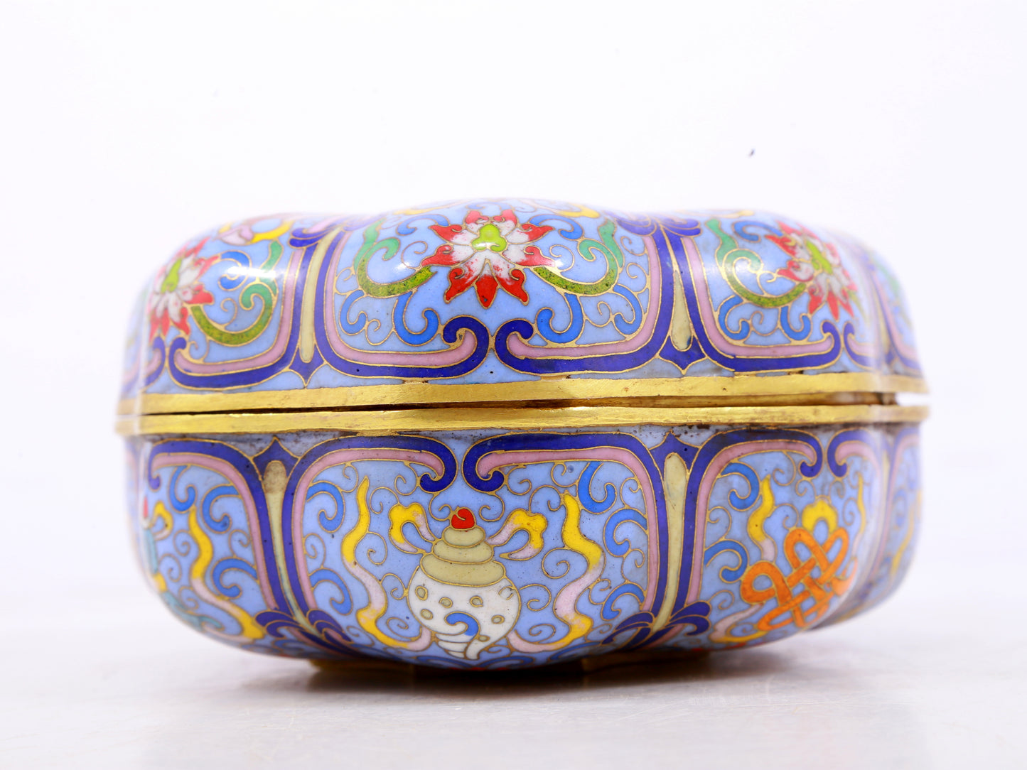 A perfect cloisonné 'Lotus and Eight dharma-vessel' pattern box