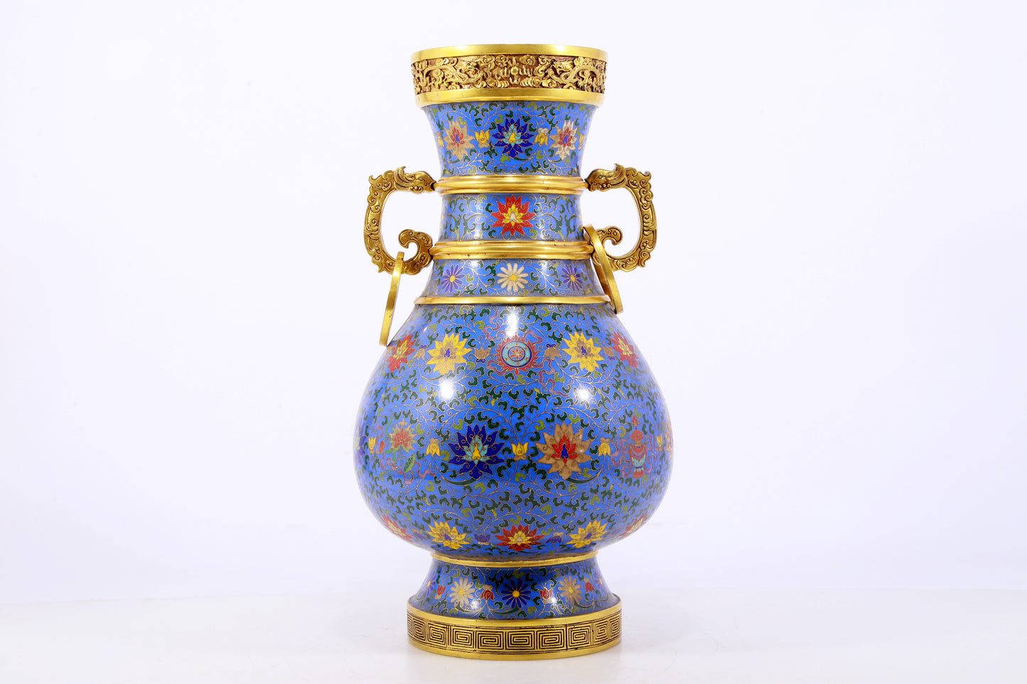 An exquisite cloisonne lotus pattern amphora