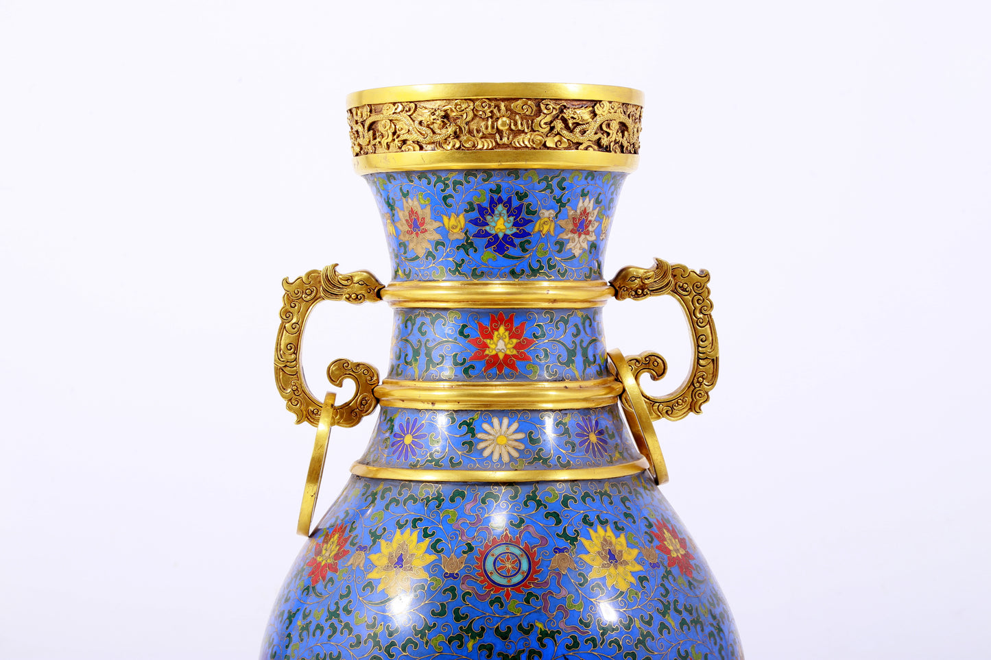 An exquisite cloisonne lotus pattern amphora