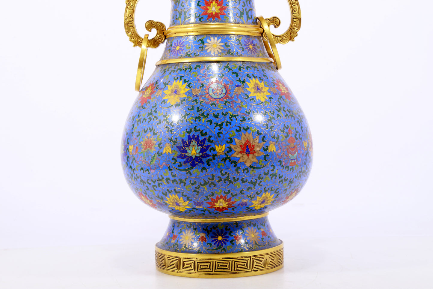 An exquisite cloisonne lotus pattern amphora