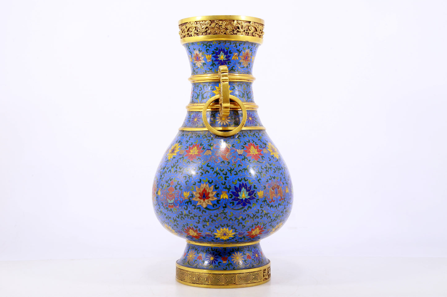 An exquisite cloisonne lotus pattern amphora