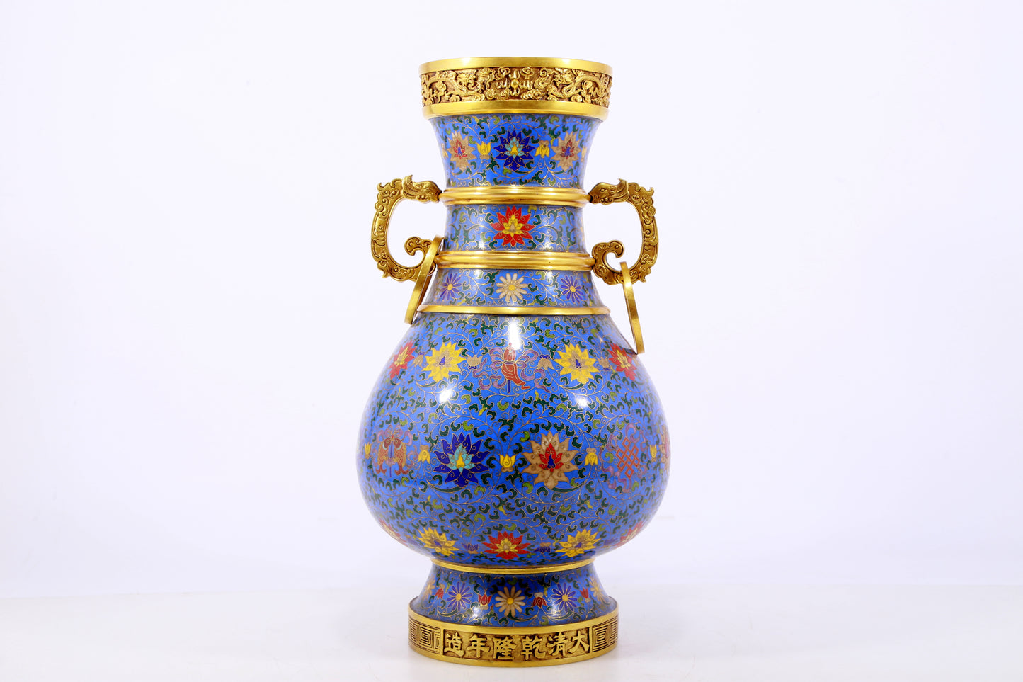 An exquisite cloisonne lotus pattern amphora