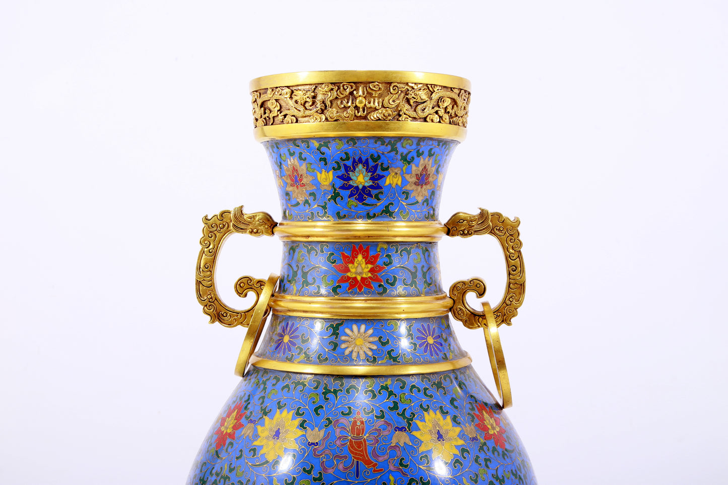 An exquisite cloisonne lotus pattern amphora