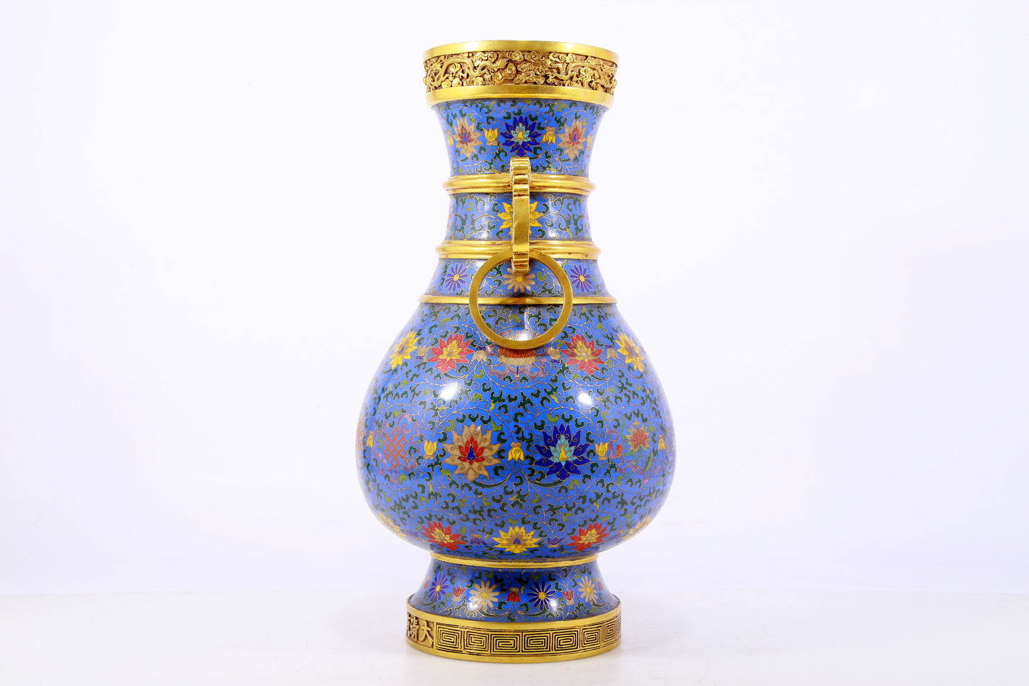 An exquisite cloisonne lotus pattern amphora