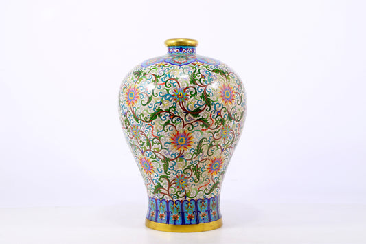 An exquisite cloisonné vase with lotus pattern