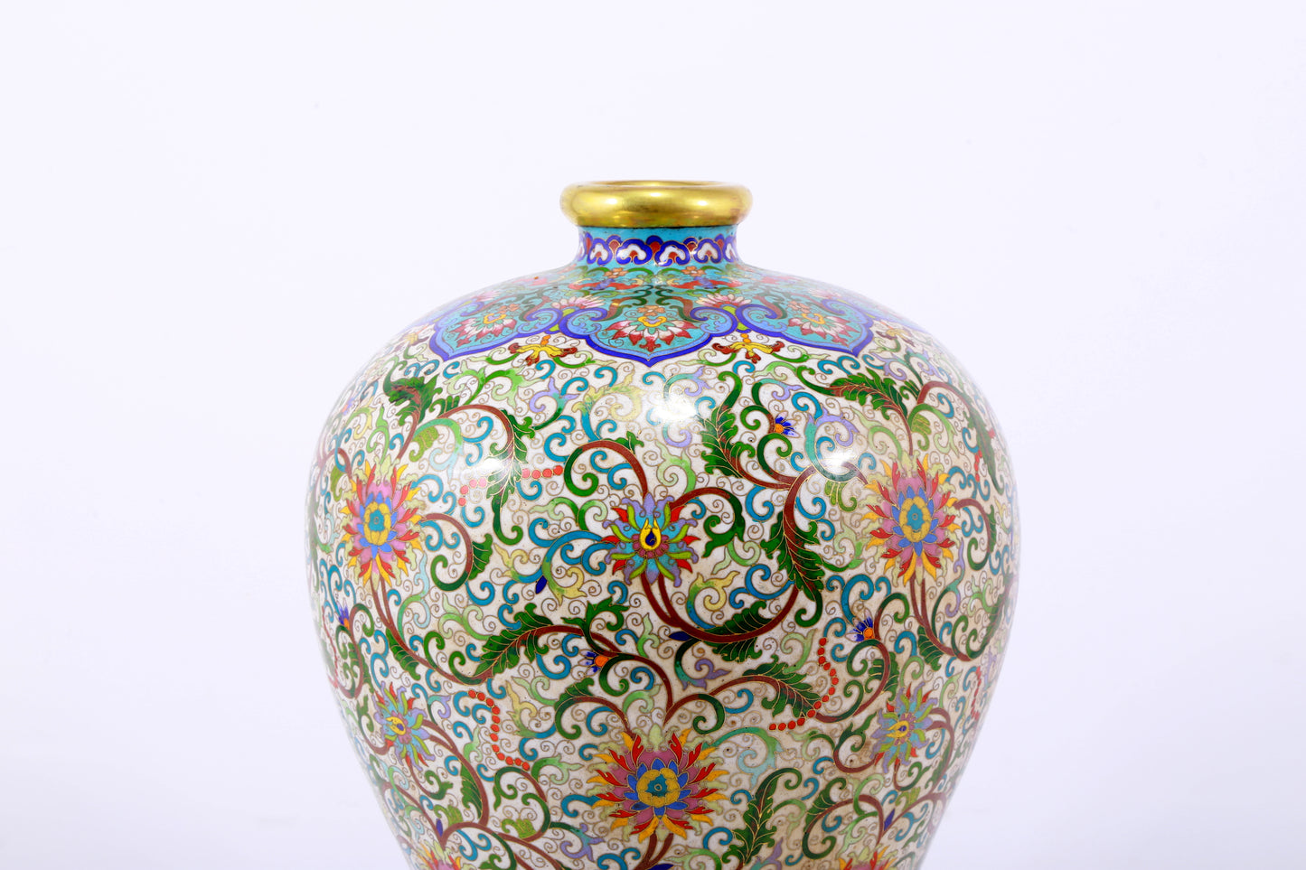 An exquisite cloisonné vase with lotus pattern