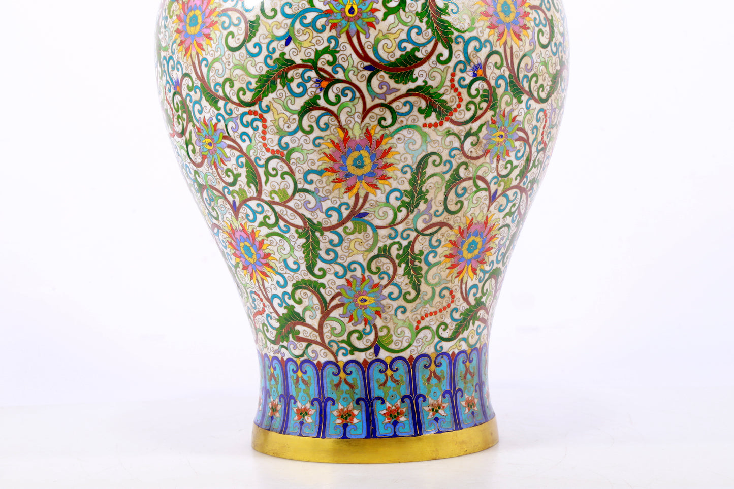 An exquisite cloisonné vase with lotus pattern