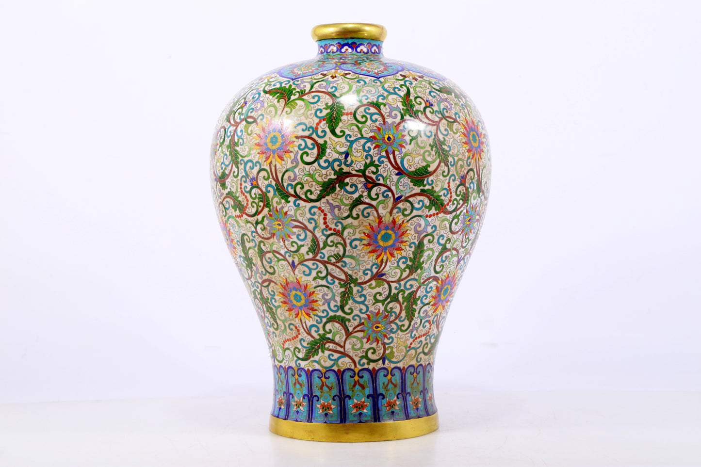 An exquisite cloisonné vase with lotus pattern